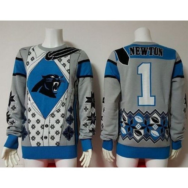 Nike Panthers #1 Cam Newton Blue/Grey Men's Ugly Sweater