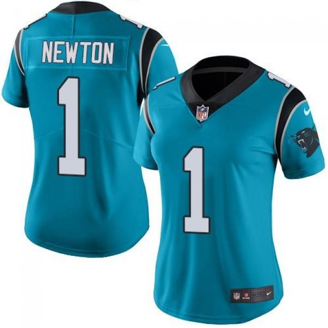 Women's Panthers #1 Cam Newton Blue Stitched NFL Limited Rush Jersey