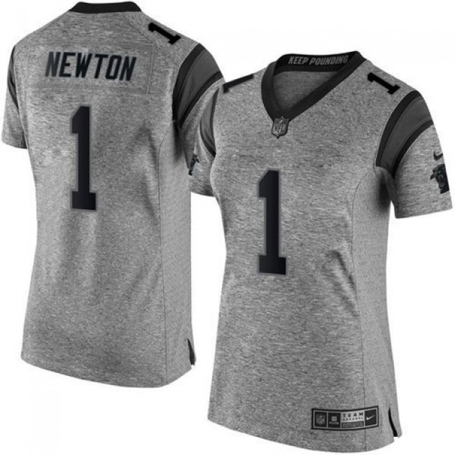 Women's Panthers #1 Cam Newton Gray Stitched NFL Limited Gridiron Gray Jersey