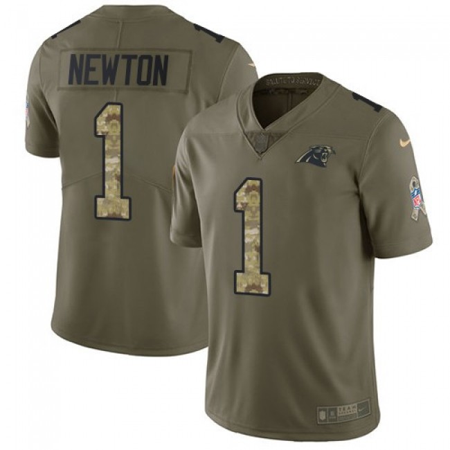 Carolina Panthers #1 Cam Newton Olive-Camo Youth Stitched NFL Limited 2017 Salute to Service Jersey
