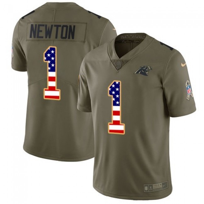 Carolina Panthers #1 Cam Newton Olive-USA Flag Youth Stitched NFL Limited 2017 Salute to Service Jersey