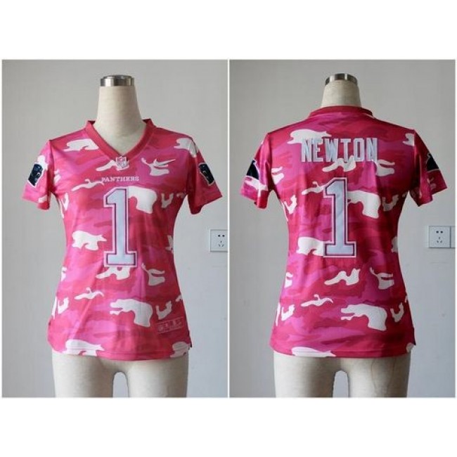 Women's Panthers #1 Cam Newton Pink Stitched NFL Elite Camo Jersey