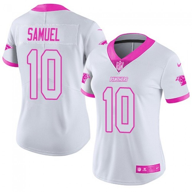 Women's Panthers #10 Curtis Samuel White Pink Stitched NFL Limited Rush Jersey
