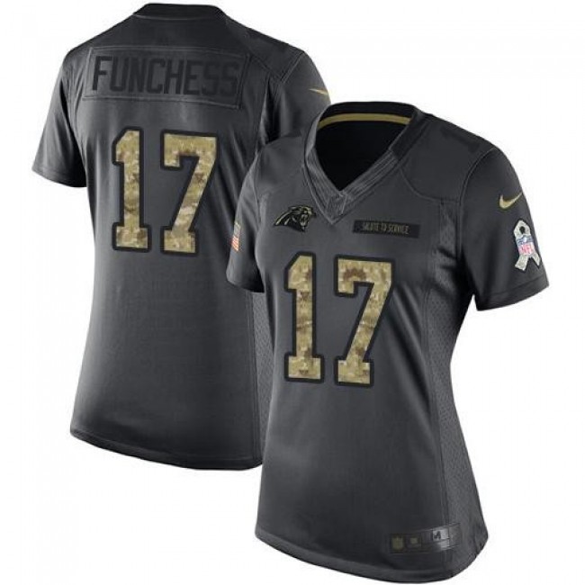 Women's Panthers #17 Devin Funchess Black Stitched NFL Limited 2016 Salute to Service Jersey