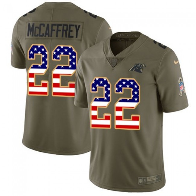 Carolina Panthers #22 Christian McCaffrey Olive-USA Flag Youth Stitched NFL Limited 2017 Salute to Service Jersey