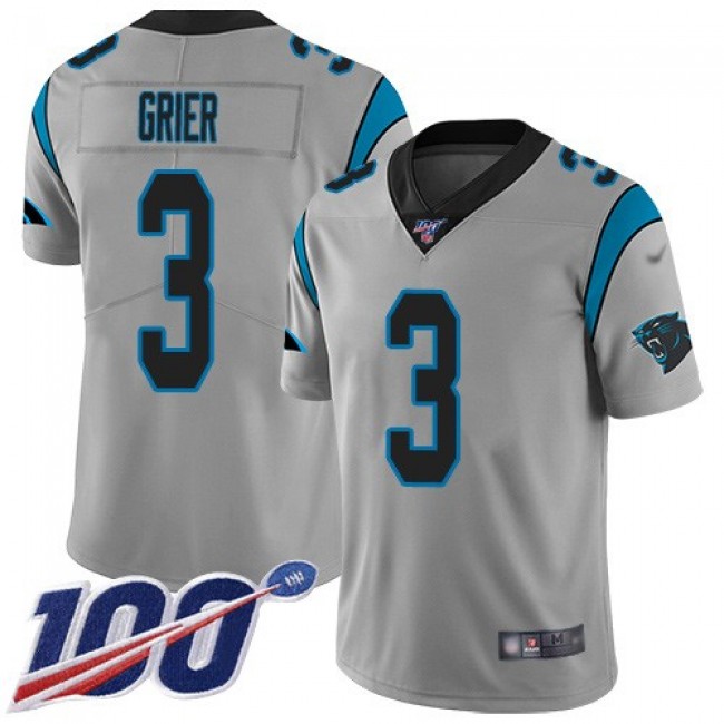 Nike Panthers #3 Will Grier Silver Men's Stitched NFL Limited Inverted Legend 100th Season Jersey
