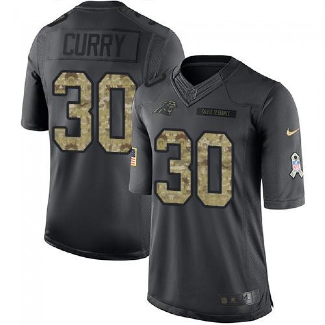 Carolina Panthers #30 Stephen Curry Black Youth Stitched NFL Limited 2016 Salute to Service Jersey