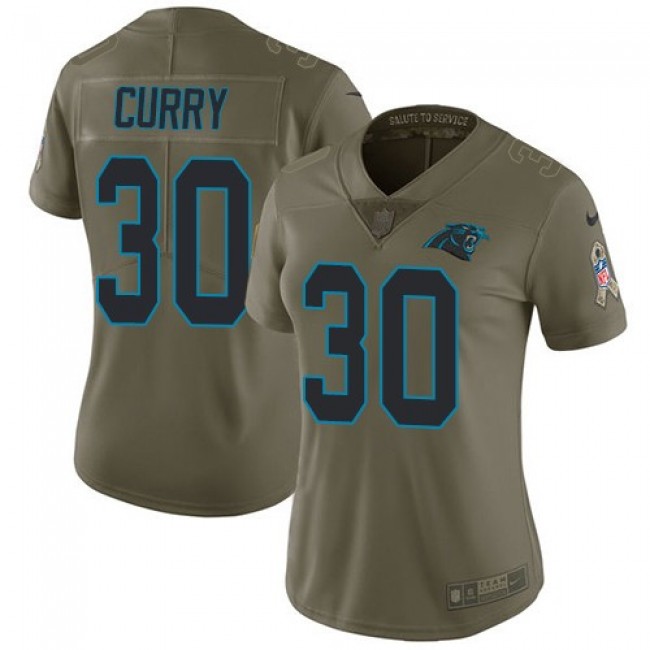 Women's Panthers #30 Stephen Curry Olive Stitched NFL Limited 2017 Salute to Service Jersey