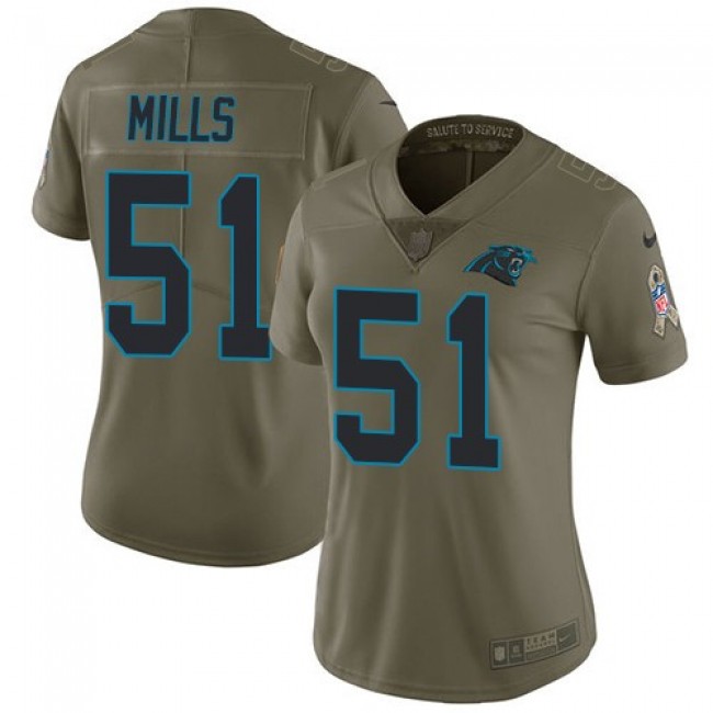 Women's Panthers #51 Sam Mills Olive Stitched NFL Limited 2017 Salute to Service Jersey