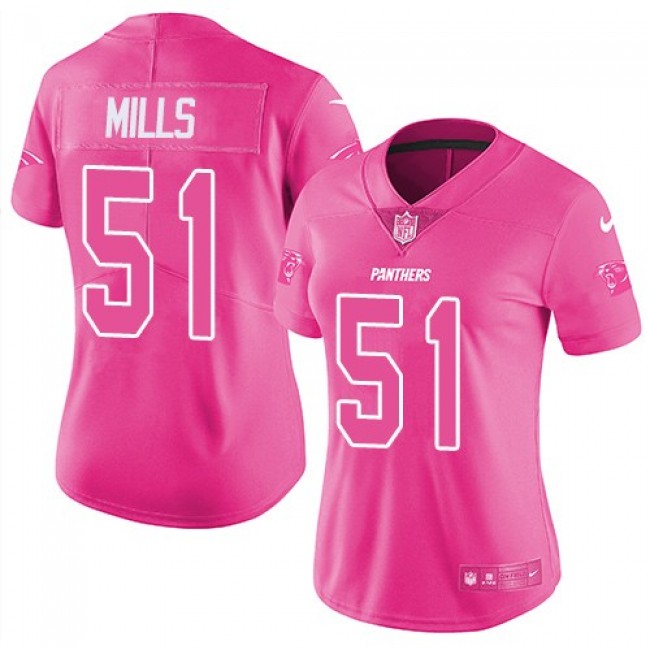 Women's Panthers #51 Sam Mills Pink Stitched NFL Limited Rush Jersey