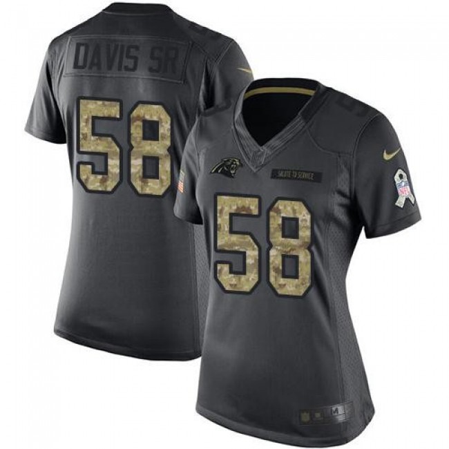 Women's Panthers #58 Thomas Davis Sr Black Stitched NFL Limited 2016 Salute to Service Jersey