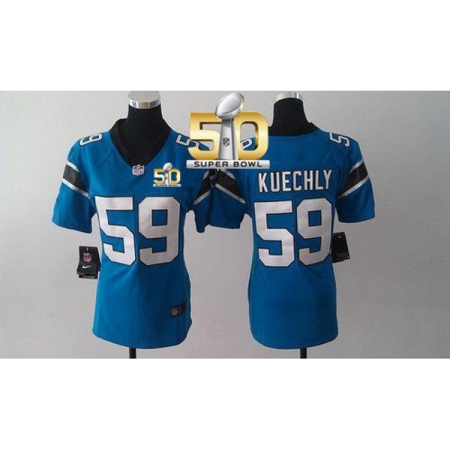 Women's Panthers #59 Luke Kuechly Blue Alternate Super Bowl 50 Stitched NFL Elite Jersey