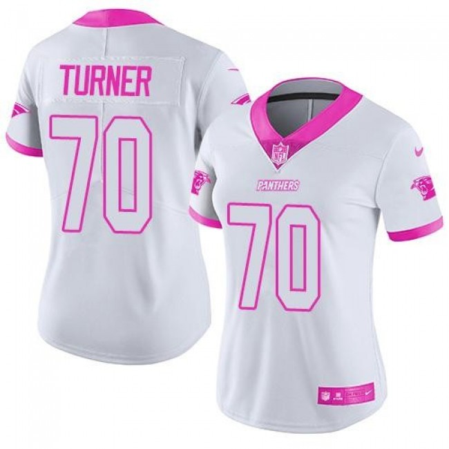 Women's Panthers #70 Trai Turner White Pink Stitched NFL Limited Rush Jersey