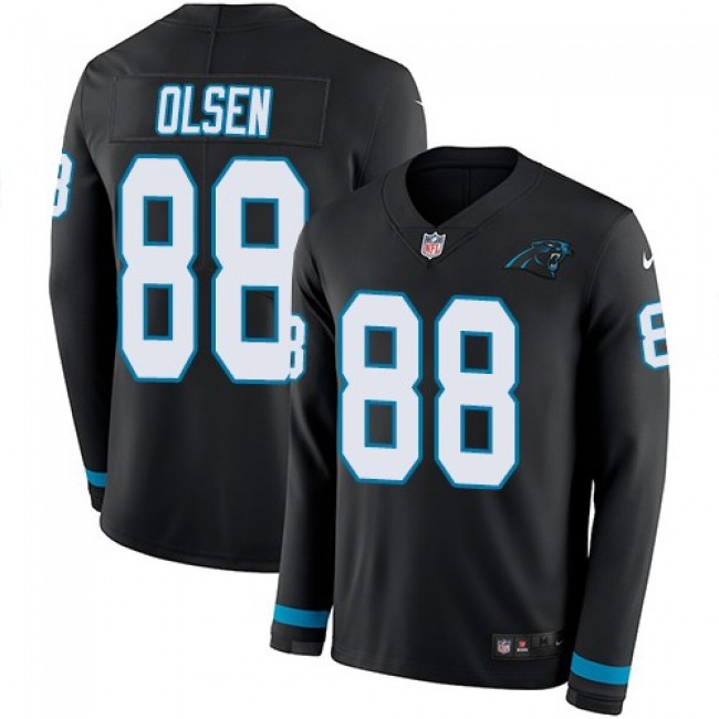 Nike Panthers #88 Greg Olsen Black Team Color Men's Stitched NFL Limited Therma Long Sleeve Jersey
