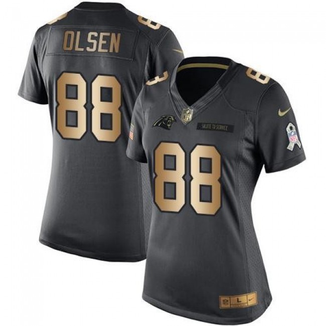 Women's Panthers #88 Greg Olsen Black Stitched NFL Limited Gold Salute to Service Jersey