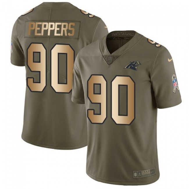 Nike Panthers #90 Julius Peppers Olive/Gold Men's Stitched NFL Limited 2017 Salute To Service Jersey