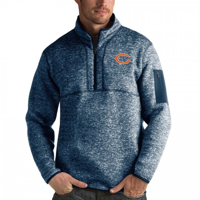 Men's Chicago Bears Heather Navy Antigua Fortune Quarter-Zip Pullover Jacket