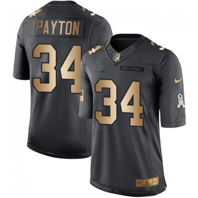 Chicago Bears #34 Walter Payton Black Youth Stitched NFL Limited Gold Salute to Service Jersey