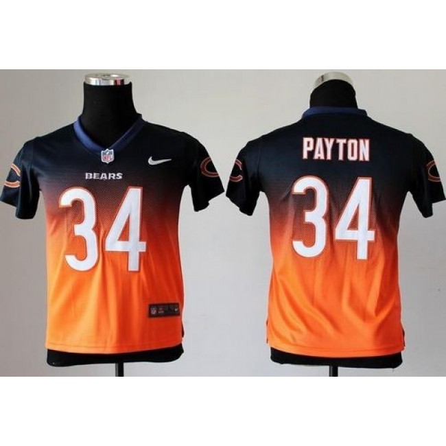 Chicago Bears #34 Walter Payton Navy Blue-Orange Youth Stitched NFL Elite Fadeaway Fashion Jersey