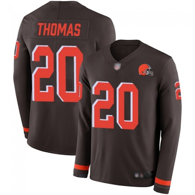 Nike Browns #20 Tavierre Thomas Brown Team Color Men's Stitched NFL Limited Therma Long Sleeve Jersey