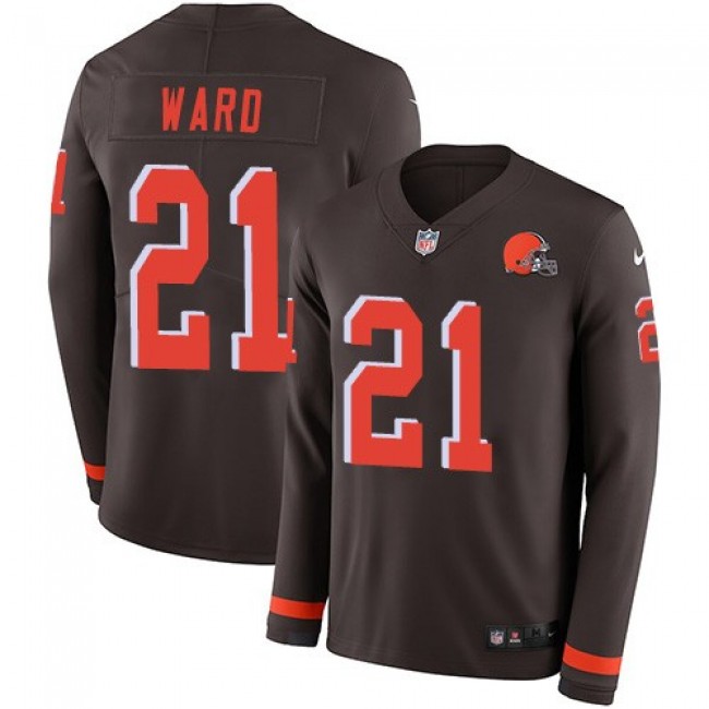 Nike Browns #21 Denzel Ward Brown Team Color Men's Stitched NFL Limited Therma Long Sleeve Jersey