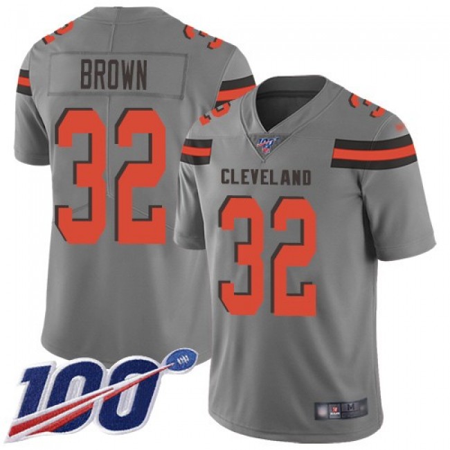 Nike Browns #32 Jim Brown Gray Men's Stitched NFL Limited Inverted Legend 100th Season Jersey