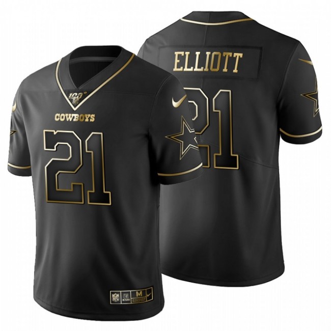 Dallas Cowboys #21 Ezekiel Elliott Men's Nike Black Golden Limited NFL 100 Jersey