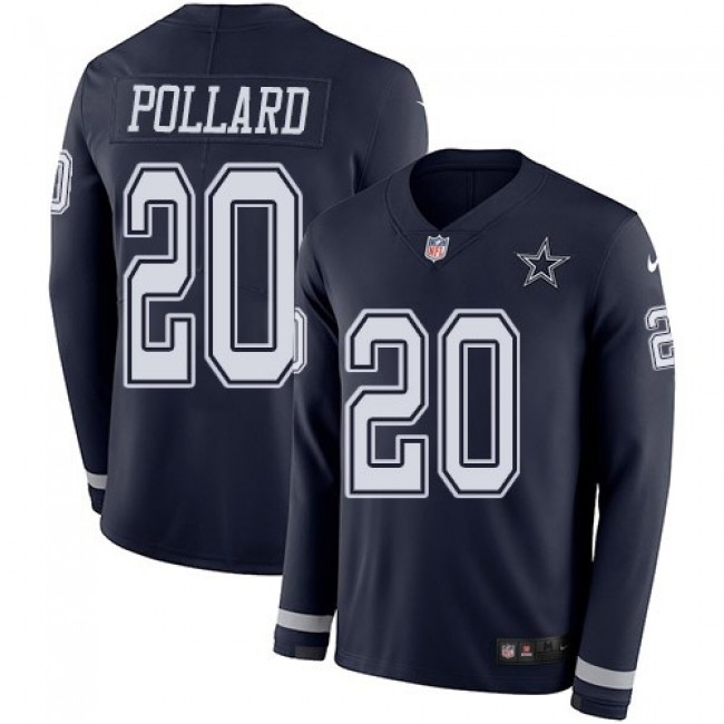 Men's Cowboys #20 Tony Pollard Navy Blue Team Color Men's Stitched NFL Limited Therma Long Sleeve Jersey