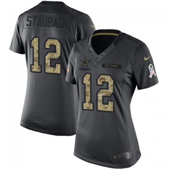 Women's Cowboys #12 Roger Staubach Black Stitched NFL Limited 2016 Salute to Service Jersey
