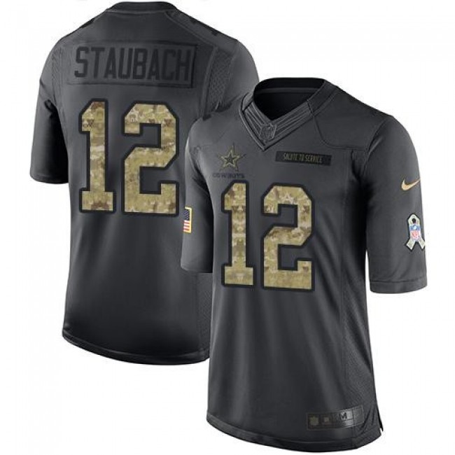 Dallas Cowboys #12 Roger Staubach Black Youth Stitched NFL Limited 2016 Salute to Service Jersey