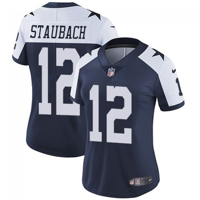Women's Cowboys #12 Roger Staubach Navy Blue Thanksgiving Stitched NFL Vapor Untouchable Limited Throwback Jersey