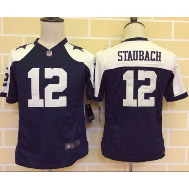 Dallas Cowboys #12 Roger Staubach Navy Blue Thanksgiving Youth Throwback Stitched NFL Elite Jersey