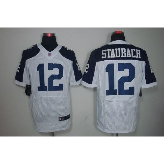 Nike Cowboys #12 Roger Staubach White Thanksgiving Throwback Men's Stitched NFL Elite Jersey