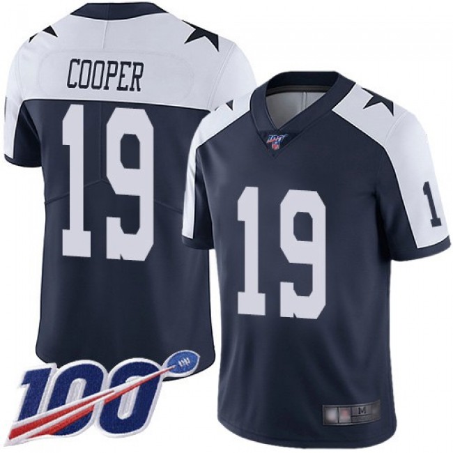 Nike Cowboys #19 Amari Cooper Navy Blue Thanksgiving Men's Stitched NFL 100th Season Vapor Throwback Limited Jersey
