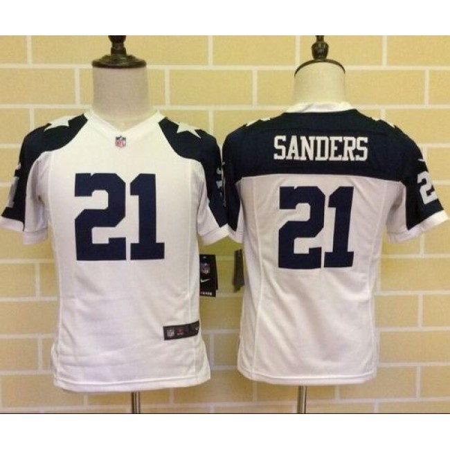 Dallas Cowboys #21 Deion Sanders White Thanksgiving Youth Throwback Stitched NFL Elite Jersey