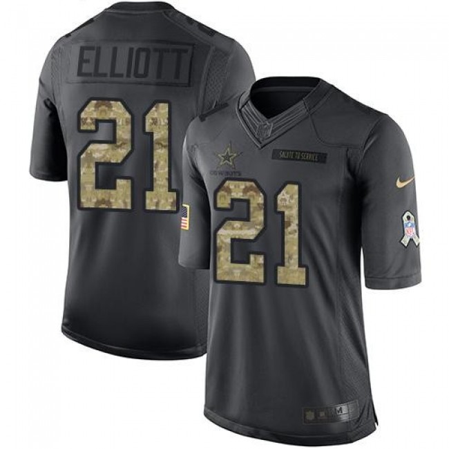 Dallas Cowboys #21 Ezekiel Elliott Black Youth Stitched NFL Limited 2016 Salute to Service Jersey