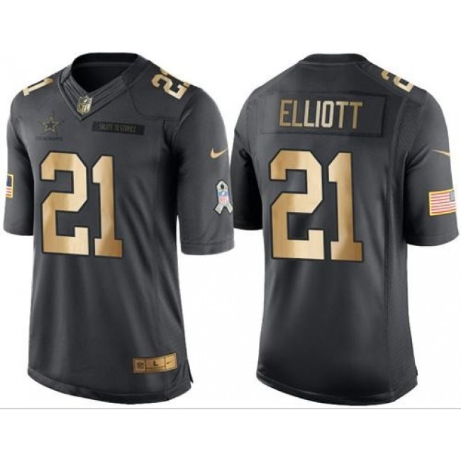 Dallas Cowboys #21 Ezekiel Elliott Black Youth Stitched NFL Limited Gold Salute to Service Jersey