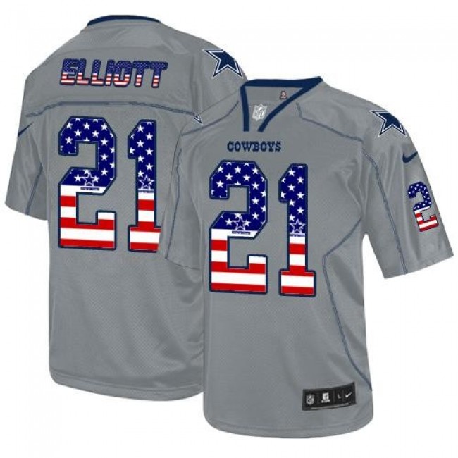 Nike Cowboys #21 Ezekiel Elliott Lights Out Grey Men's Stitched NFL Elite USA Flag Fashion Jersey