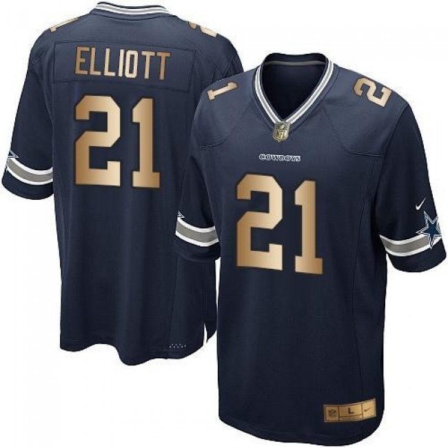 Dallas Cowboys #21 Ezekiel Elliott Navy Blue Team Color Youth Stitched NFL Elite Gold Jersey