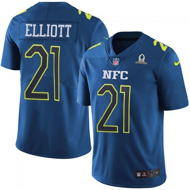 Dallas Cowboys #21 Ezekiel Elliott Navy Youth Stitched NFL Limited NFC 2017 Pro Bowl Jersey