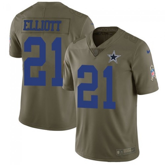 Nike Cowboys #21 Ezekiel Elliott Olive Men's Stitched NFL Limited 2017 Salute To Service Jersey