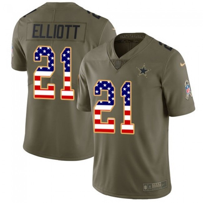 Dallas Cowboys #21 Ezekiel Elliott Olive-USA Flag Youth Stitched NFL Limited 2017 Salute to Service Jersey