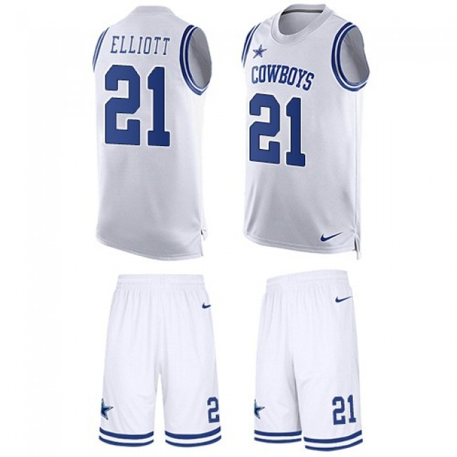 Nike Cowboys #21 Ezekiel Elliott White Men's Stitched NFL Limited Tank Top Suit Jersey
