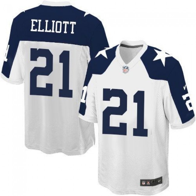 Dallas Cowboys #21 Ezekiel Elliott White Thanksgiving Youth Stitched NFL Throwback Elite Jersey