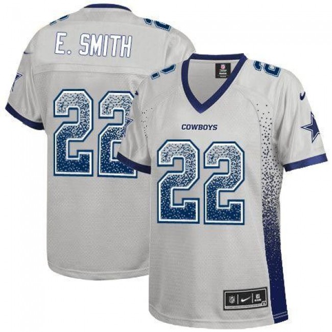 Women's Cowboys #22 Emmitt Smith Grey Stitched NFL Elite Drift Jersey