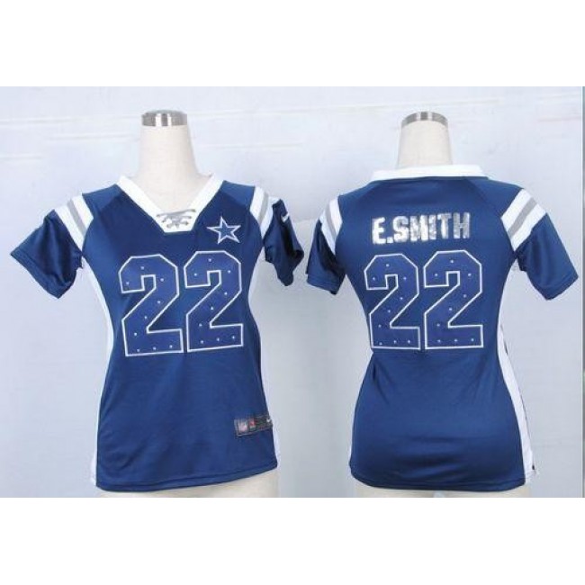 Women's Cowboys #22 Emmitt Smith Navy Blue Team Color Stitched NFL Elite Draft Him Shimmer Jersey