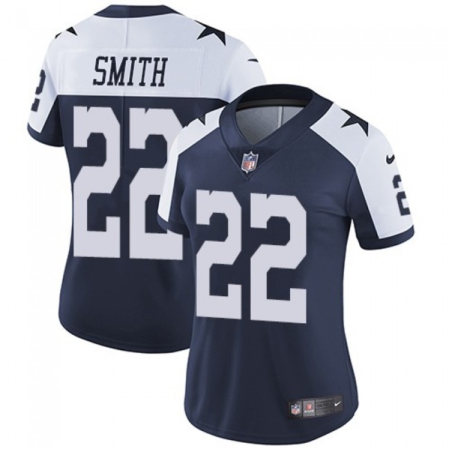 Women's Cowboys #22 Emmitt Smith Navy Blue Thanksgiving Stitched NFL Vapor Untouchable Limited Throwback Jersey
