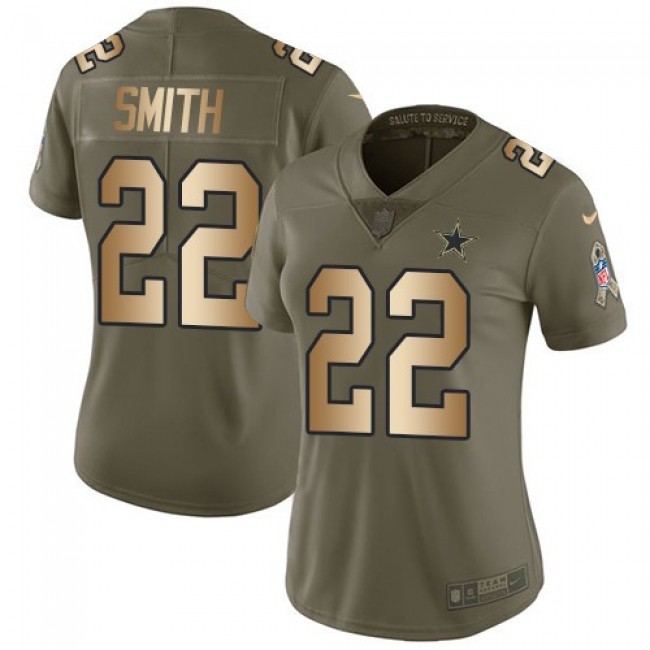 Women's Cowboys #22 Emmitt Smith Olive Gold Stitched NFL Limited 2017 Salute to Service Jersey