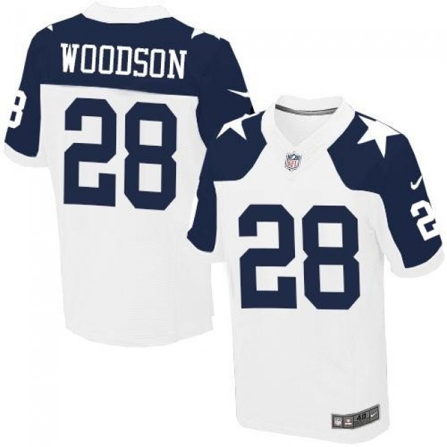 Nike Cowboys #28 Darren Woodson White Thanksgiving Throwback Men's Stitched NFL Elite Jersey