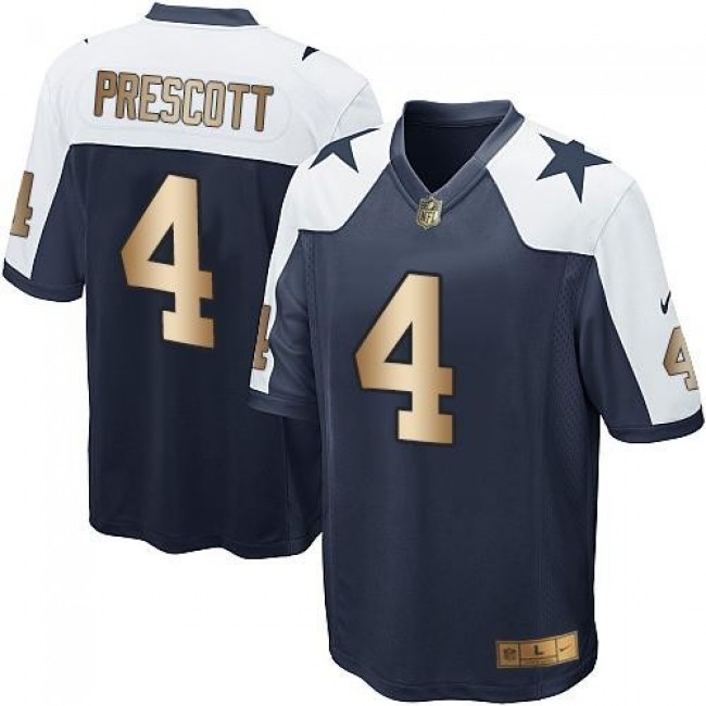 Dallas Cowboys #4 Dak Prescott Navy Blue Thanksgiving Throwback Youth Stitched NFL Elite Gold Jersey